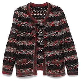 Chanel bunter Häkelstrick-Cardigan aus den 2010er Jahren mit Froschknöpfen