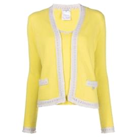 Chanel Y2K Gelbes Kaschmir-Co-ord-Set: Offener Cardigan & Top mit Fransenbesatz