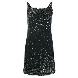 Chanel Y2K Seiden-Slipdress in Schwarz mit quadratischen Pailletten-Verzierungen