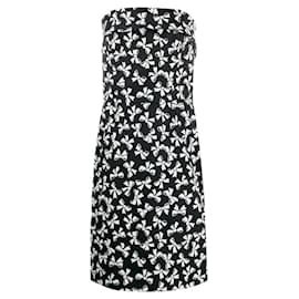 Robe sans manches Yves Saint Laurent des années 80 en coton noir à imprimé nœuds avec dos ouvert