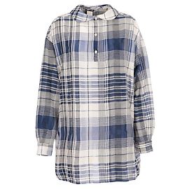 Giorgio Armani Oversized-Bluse aus Baumwollmischung mit blauem Tartan-Muster im 90er-Jahre-Stil Emporio Armani