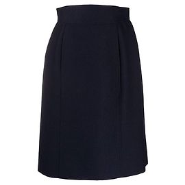 Falda recta de talle alto en lana texturizada y seda azul Chanel de los 80
