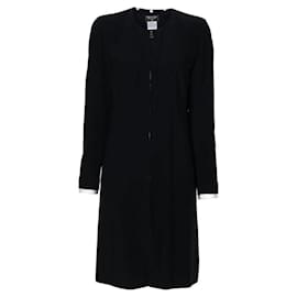 Chanel Midi-Kleid aus den 90ern in Dunkelblau mit cremefarbenen Seidetails & Logo-Knöpfen