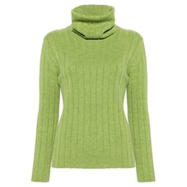 Chanel 90er Jahre grüner Kaschmir-Rollkragenpullover mit Zopfmuster und Rippstrick