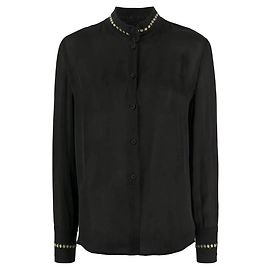 Giorgio Armani Emporio Armani 90er Jahre Hemd aus schwarzer, halbtransparenter Seide mit Stehkragen