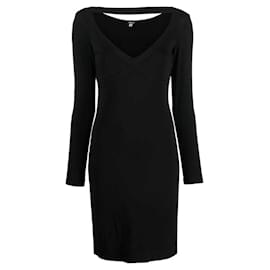 Robe longue stretch à col en V en acétate noir Y2K Versace