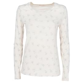Marni Y2K weißer Baumwollpullover mit blauem Blumendruck