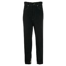 Pantaloni a vita alta in cotone nero Gianni Versace anni '80 con cuciture a contrasto gialle