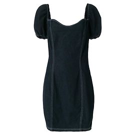 Robe en denim noir Moschino style années 90 avec décolleté en cœur et laçage corset dans le dos