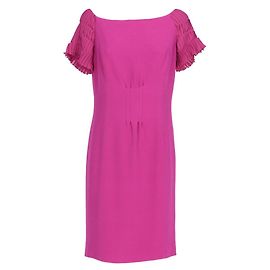 Vestido de seda magenta Christian Dior Y2K con mangas plisadas y cuello barco