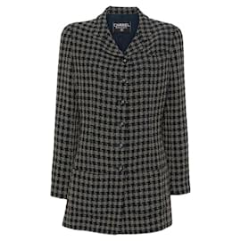 Chaqueta de lana Chanel Y2K a cuadros multicolores con hombros acolchados