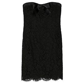 Ärmelloses Chanel Etuikleid aus schwarzer Spitze im 90er-Jahre-Stil mit Schleife und Korsagenoberteil