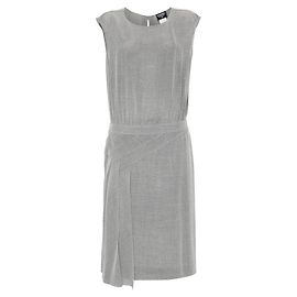 Chanel 1999 Pearl Grey Low-Waist Midi Dress with Pleats & Silk Lining
