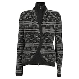 Cárdigan Chanel 2004 gris oscuro de cachemira de doble capa con motivo geométrico