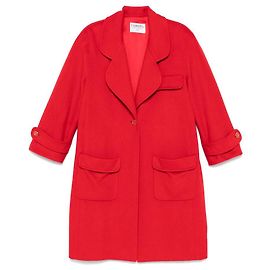 Cappotto in cashmere rosso brillante Chanel anni '80 con revers arrotondati e bottone dorato