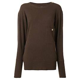 Chanel 80er Jahre brauner Oversized-Pullover aus Kaschmir mit goldener Logo-Knopf-Detail