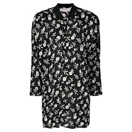 Gianni Versace 80er Jahre schwarzer transparenter Viskose-Pullover mit weißem Blumenprint