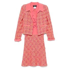 Chanel Y2K Co-ord Set aus mehrfarbiger Wolle & rosa Seide: Jacke & Kleid