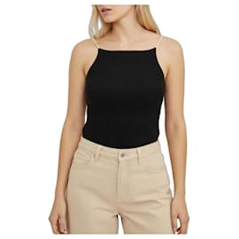 Musier Black Ribbed Knit Top with Pearl Straps - Autre Marque