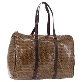 Borsa Boston FENDI Zucchino in tela rivestita Beige Gold Auth gh2058