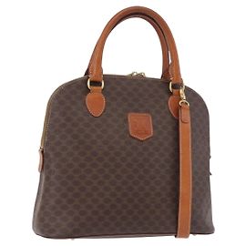 Céline Borsa CELINE Macadam Canvas PVC Pelle 2way Marrone Oro Auth 183047