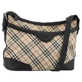 Borsa a Spalla BURBERRY Nova Check in Tela Beige Silver Auth 183677