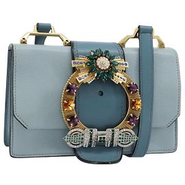 Borsa a Spalla Miu Miu in Pelle Azzurro Oro Auth 183635M