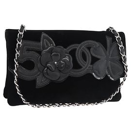 Borsa a Spalla CHANEL Chain Camelia Velluto Nero Argento CC Autentica 181910V