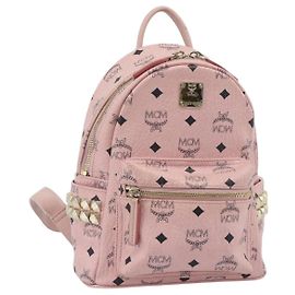 MCM Vicetos Logogram Rucksack PVC Leather Pink Gold Auth 182978