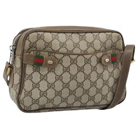 Borsa GUCCI GG Supreme Web Sherry Line in PVC Beige Oro 904 02 049 Auth 184454