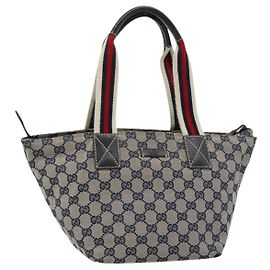 Borsa GUCCI GG Canvas Sherry Line Navy Silver 131228 Auth ka4590