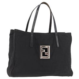 Borsa a Mano FENDI Zucca Canvas Nera Argento Auth 182080