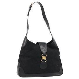 Céline Borsa a tracolla CELINE C Sulky in tela nero e oro Auth 183439