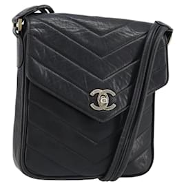 Borsa a tracolla CHANEL V Stitch in pelle di agnello blu navy e oro CC autentica bs35440