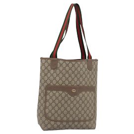 Borsa Tote GUCCI GG Supreme Web Sherry Line PVC Beige Oro 002.58.6487 Auth 183720