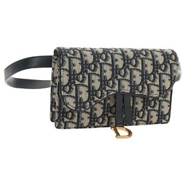 Borsa a vita Christian Dior Trotter Canvas Saddle Navy Gold Auth 183604M