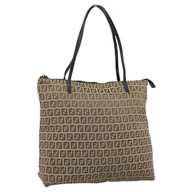 Borsa a mano FENDI Zucchino Canvas Beige Argento Auth 184532