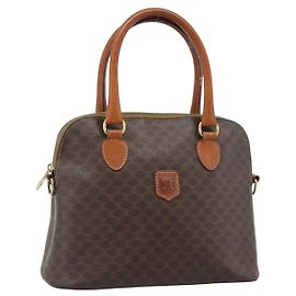 Céline Bolsa CELINE Macadam Canvas PVC Couro 2way Marrom Ouro Auth 183051
