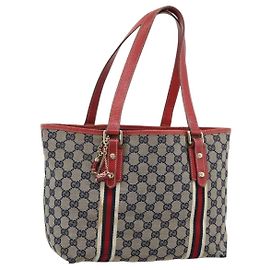 Borsa Tote GUCCI GG Canvas Sherry Line Navy Gold 137396 Auth 183069