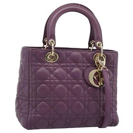 Christian Dior Canage Lady Dior Handtasche aus Lammfell 2way Lila Gold Authentisch 183704M