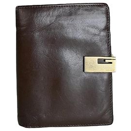 Cartera de cuero vintage Gucci Marrón oscuro Broche dorado