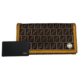 Vintage Fendi FF Monogram Canvas Portemonnaie Braun Gelb