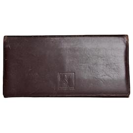 Portefeuille en cuir grainé vintage Saint Laurent marron - Yves Saint Laurent