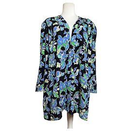 Kimono de seda vintage Balenciaga preto verde azul L