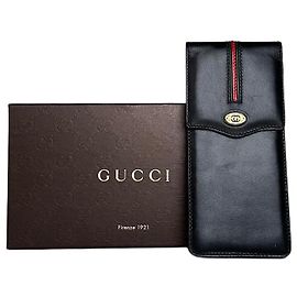 Portacarte in pelle vintage Gucci nero con snap dorato c. 2000