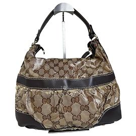 Borsa a Spalla Vintage Gucci GG Monogram Canvas Beige Marrone