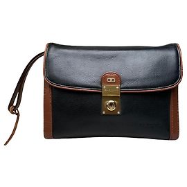 Bolsa de ombro vintage Balenciaga em couro granulado preto marrom