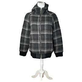 Autre Marque Giacca con cappuccio in lana a quadri vintage Kansai Yamamoto Nero Grigio M