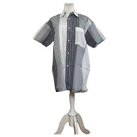 Vintage Issey Miyake Gestreiftes Baumwollhemd Grau Weiß M