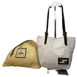 Borsa Tote Vintage Fendi in tela crema marrone oro